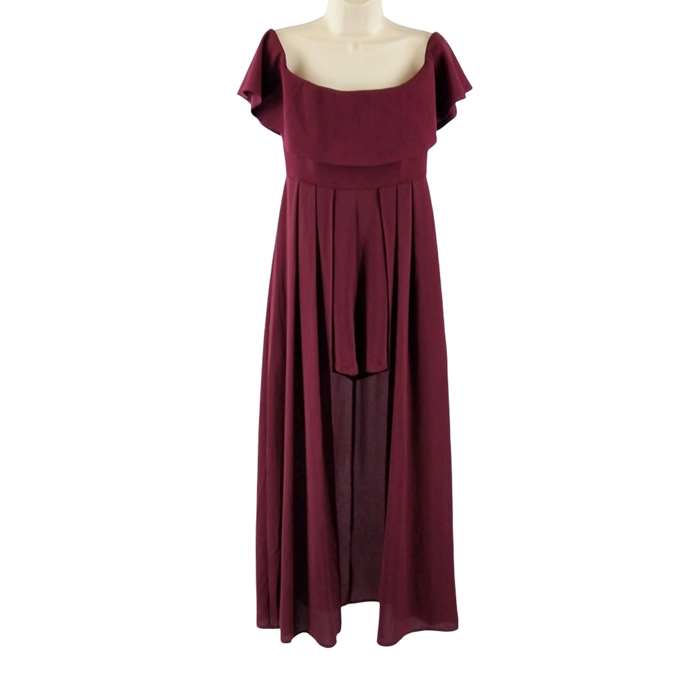 Altar'd State OverThe Shoulder Burgundy Romper Dress